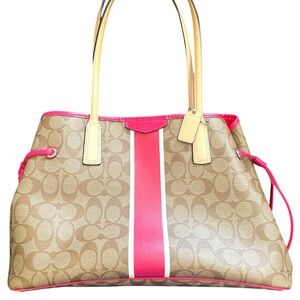 Coach Tan and Pink Monogram Tote